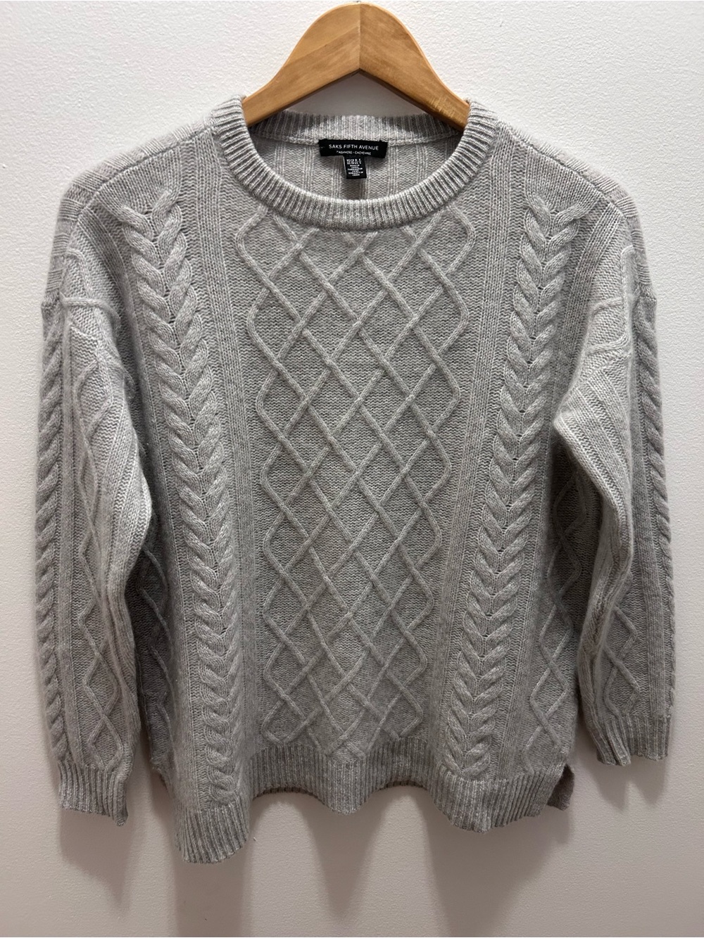 Saks Fifth Avenue Gray Oversized Ribbed 100% Cashmere Women’s Sweater S-XS